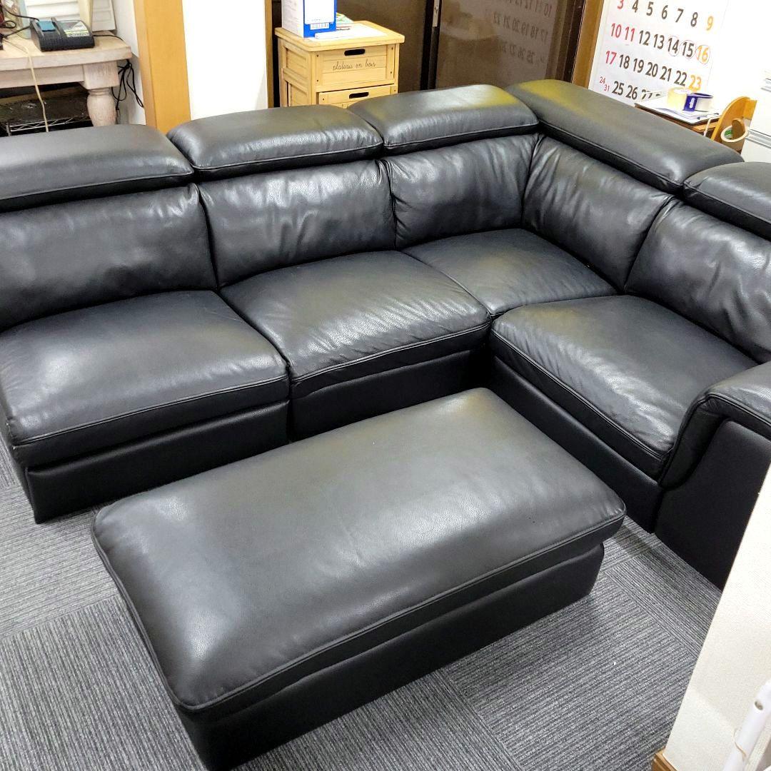 G&T L字型コーナーソファ オットマン付 ブラック