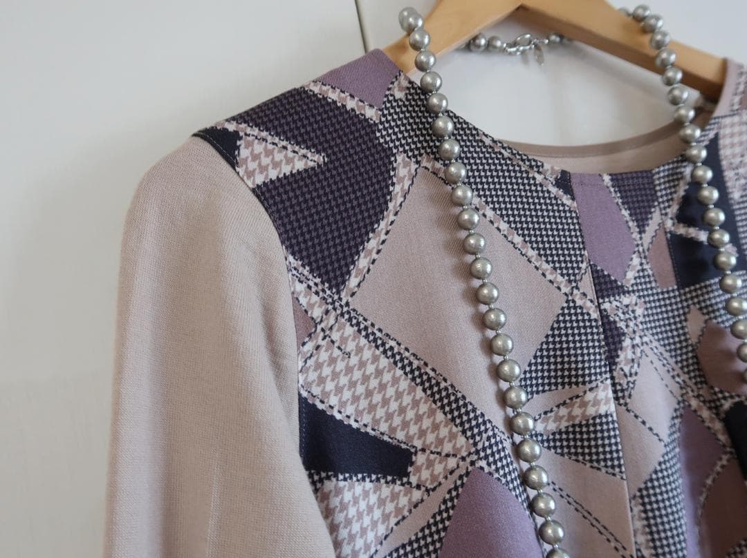 美品■レリアン■13号■プリント切替チュニックブラウス/シルク/イタリー生地