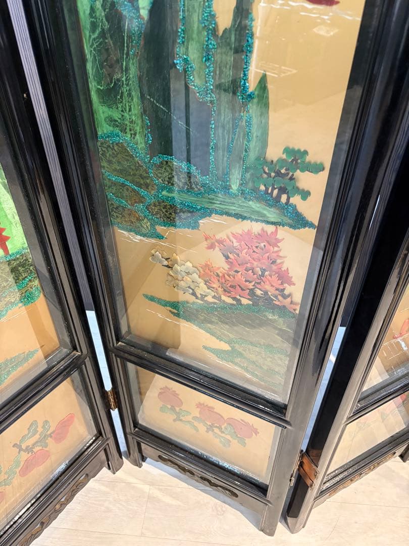 キ*キ様 中国 漆塗り パーテーション 屏風 仕切り つい立 折り畳み衝立 漆塗