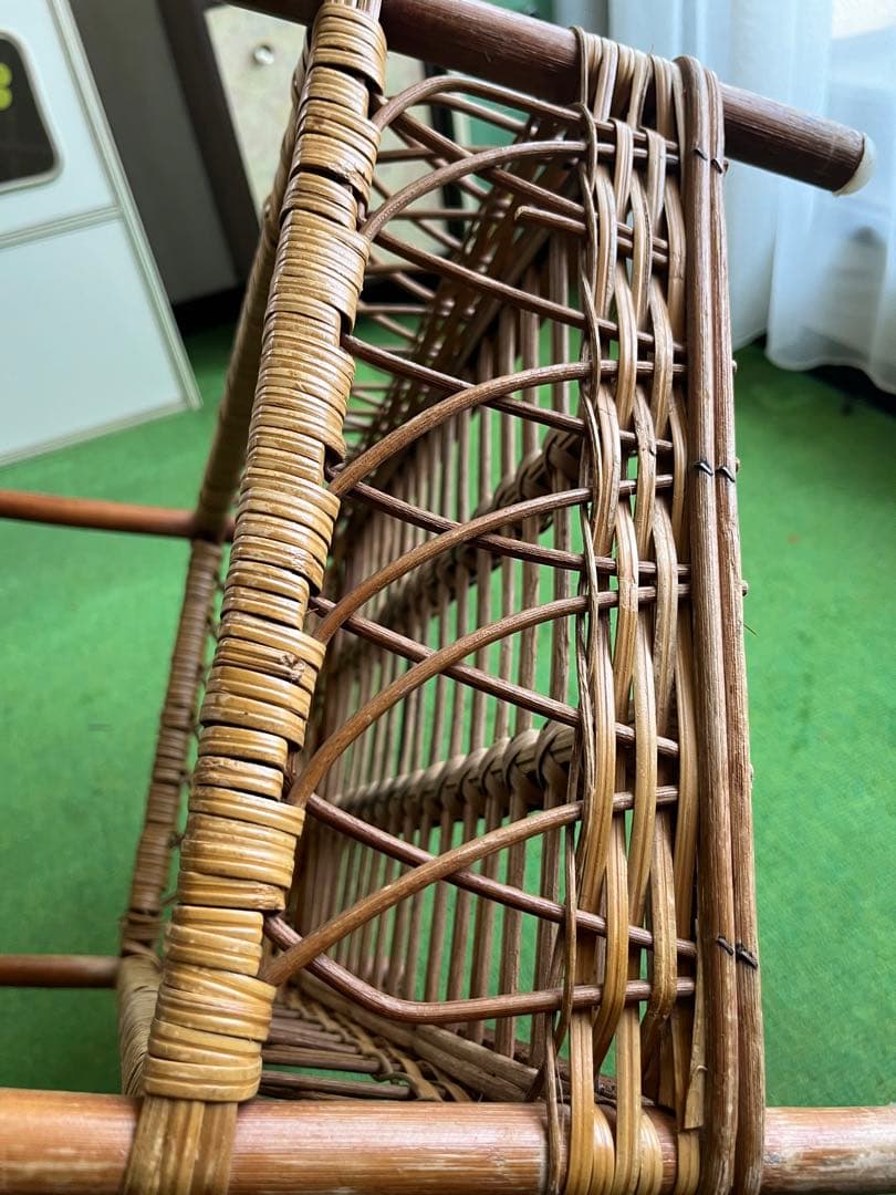 龍＊ラタン 籐 2段バスケット ランドリーバスケット 脱衣カゴ 昭和レトロ