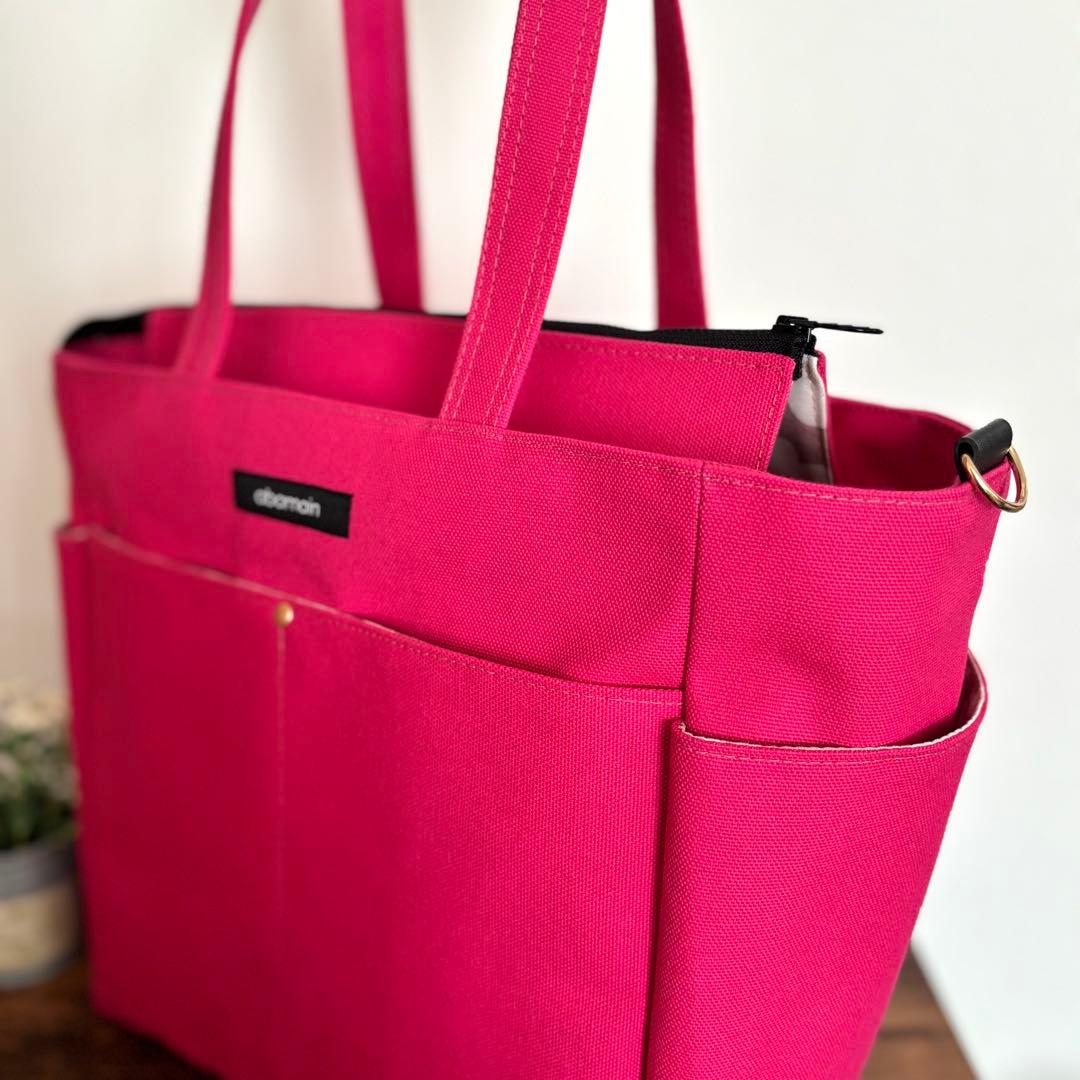 【JUNE】サイドポケット付きトートバッグL ファスナー開閉　倉敷8号帆布