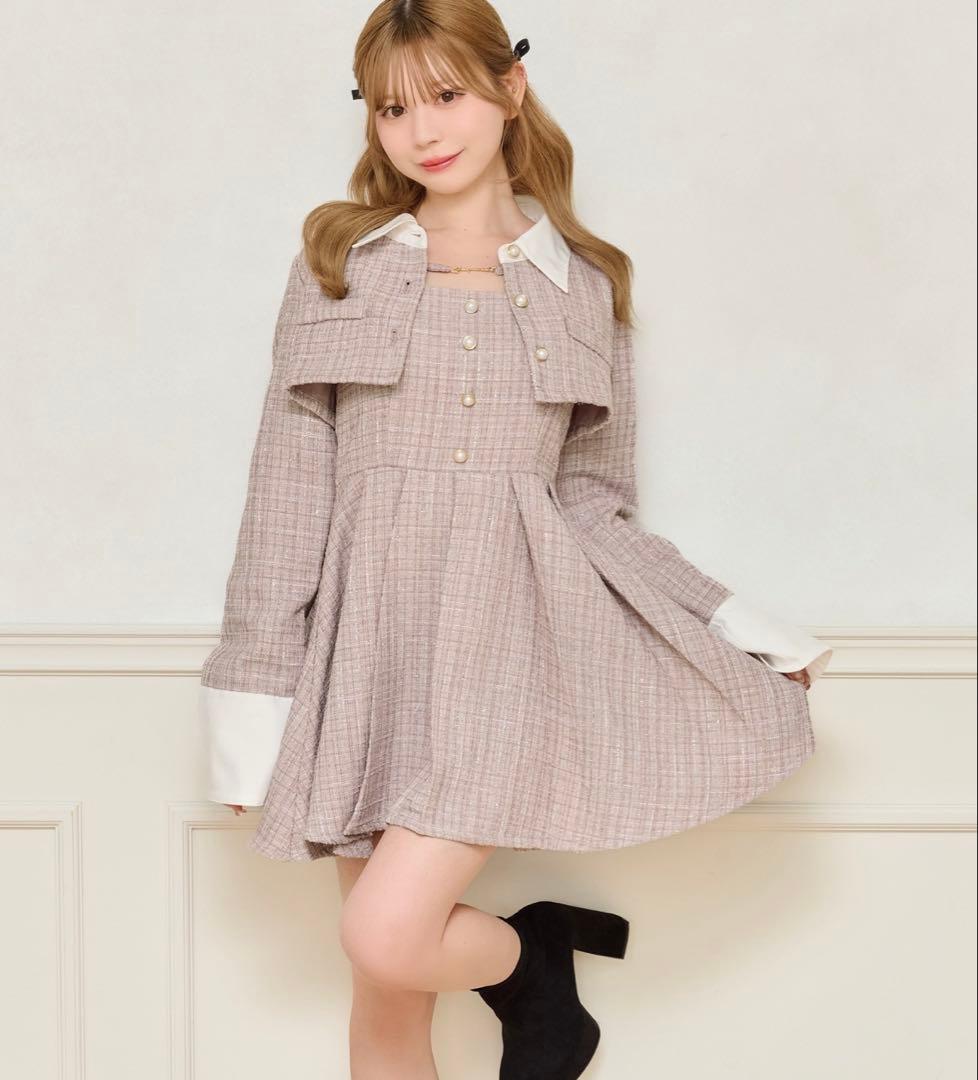 apres jour ツイードミニワンピース ピンク