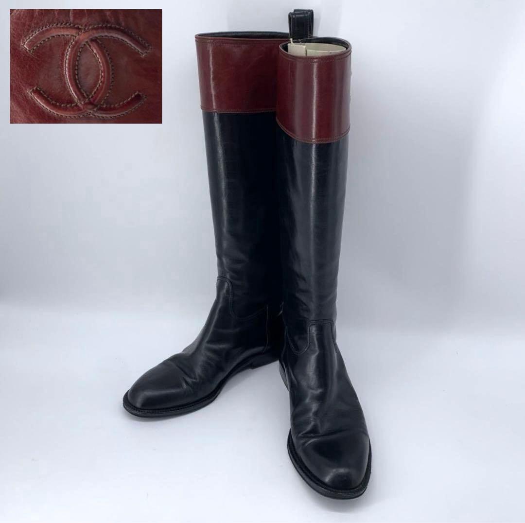 16970✨CHANEL サイドココマーク バイカラー ロング ジョッキーブーツ