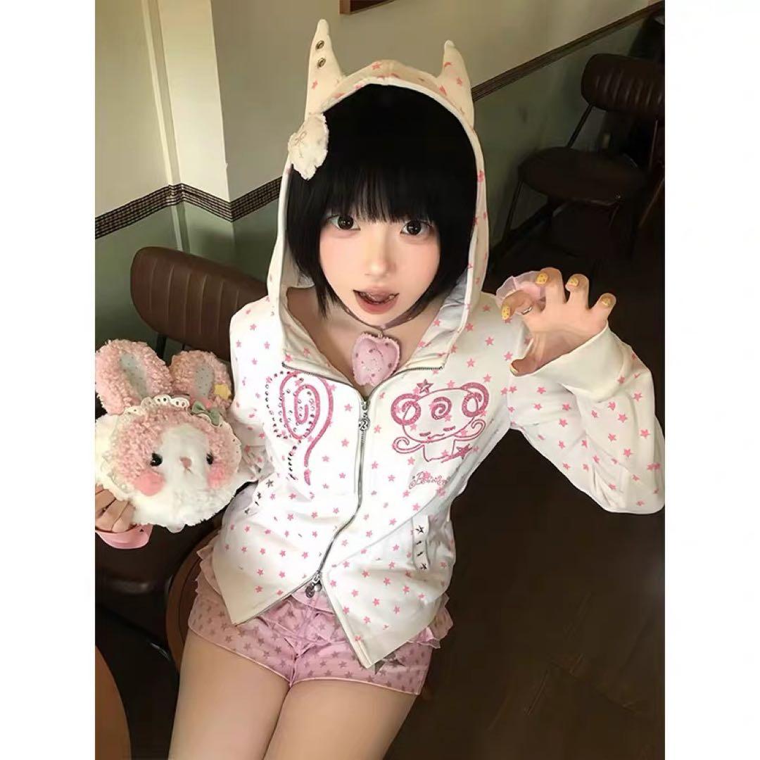 しなこちゃん着用BETWEENANDホワイトパーカーy2k 平成女児フェアリーL