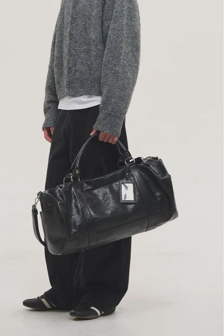 ブラックレザー ボストンバッグ 中型