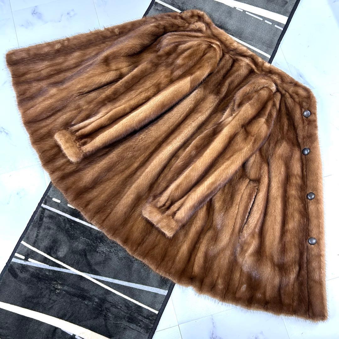 高級 パステルミンク 毛皮 リバーシブル コート レディース ブラウン 鼬