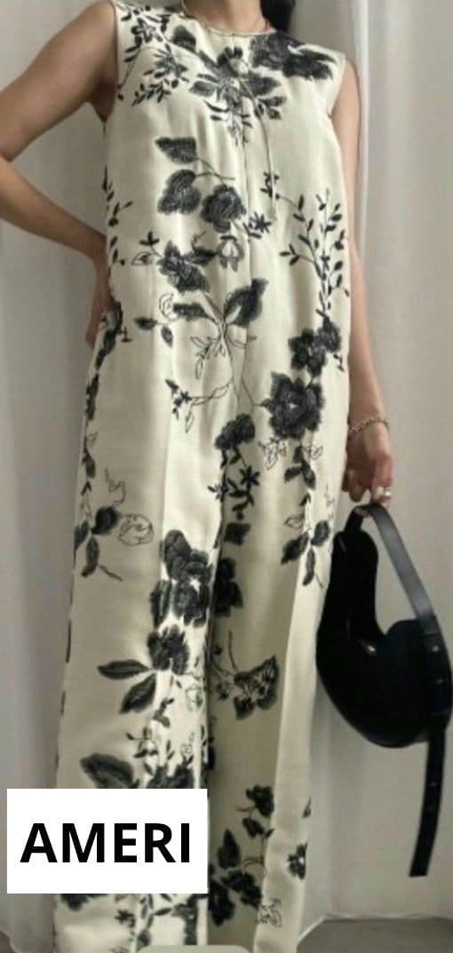 【AMERI】アメリNORA FLOWER EMBROIDERY ROMPERS