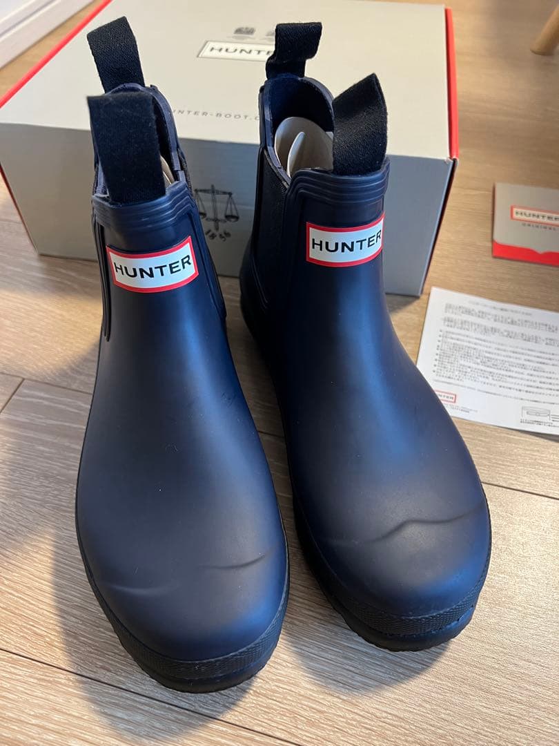 新品☆HUNTER 24cm ネイビー サイドゴア レインブーツ☆ハンター