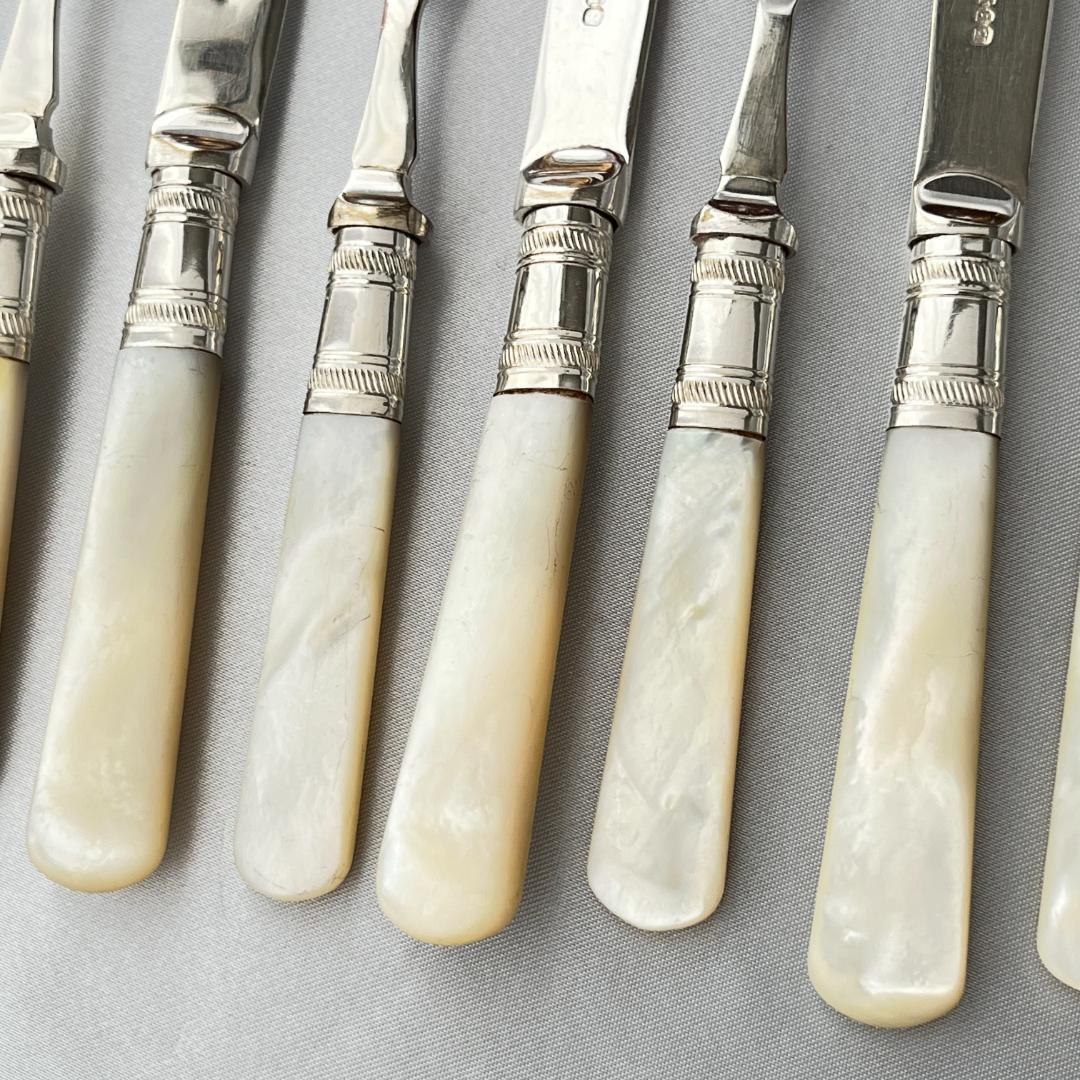 【英国】【白蝶貝】デザート / フルーツセット 12本 マザーオブパール ケース