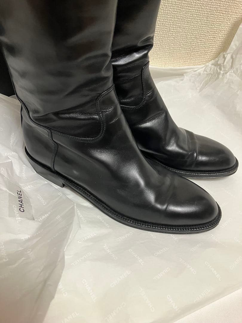 美品CHANELサイドココマーク バイカラー　ロングブーツ/ジョッキーブーツ