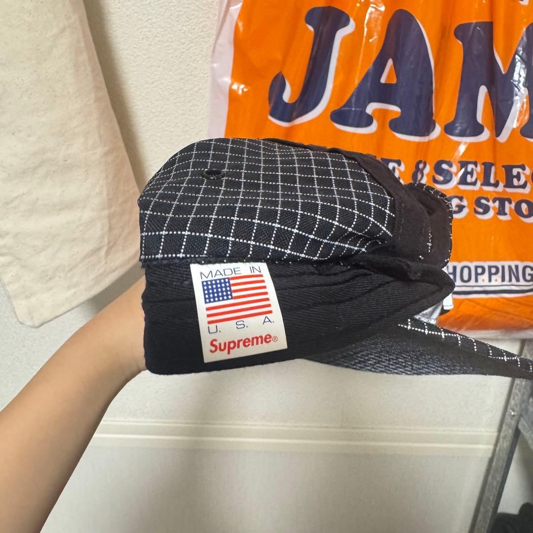 Supreme チェック柄キャップ ブラック　ボックスロゴ
