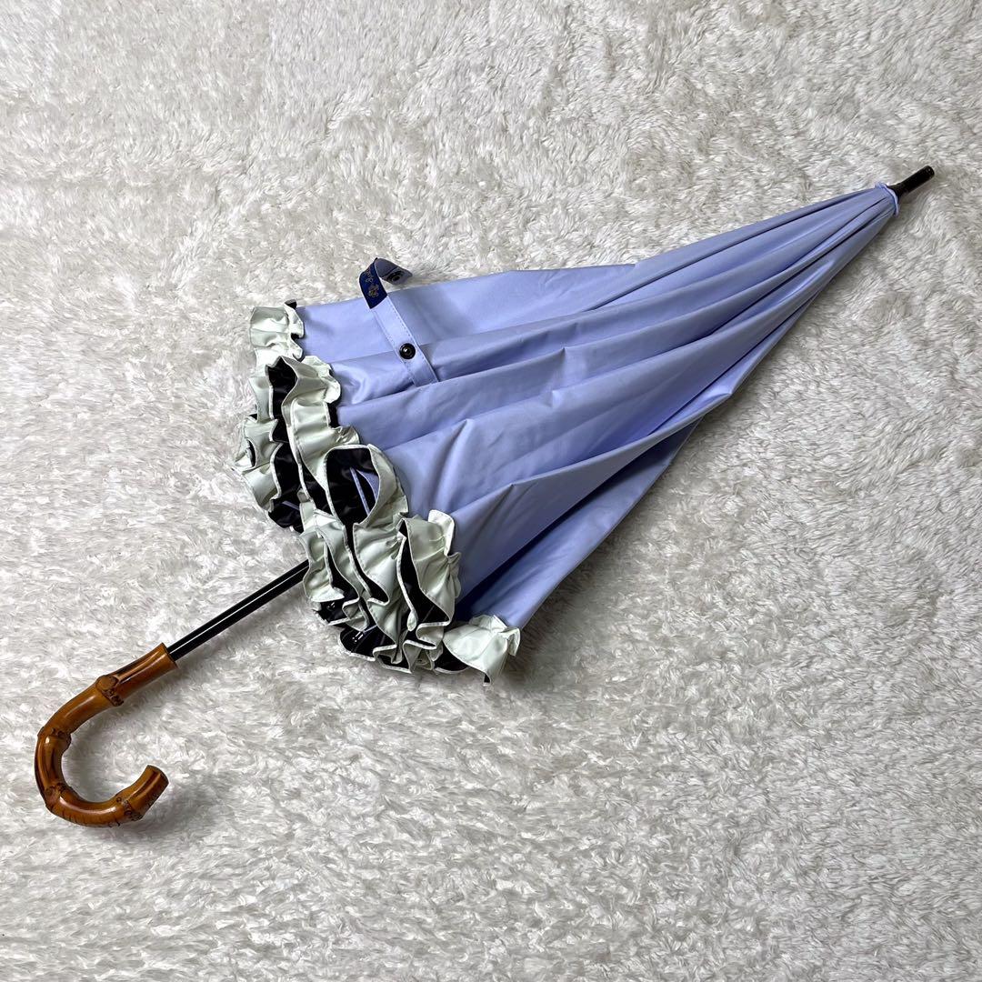 美品芦屋ロサブランRose Blanc日傘遮光率100%フリルバンブー持ち手