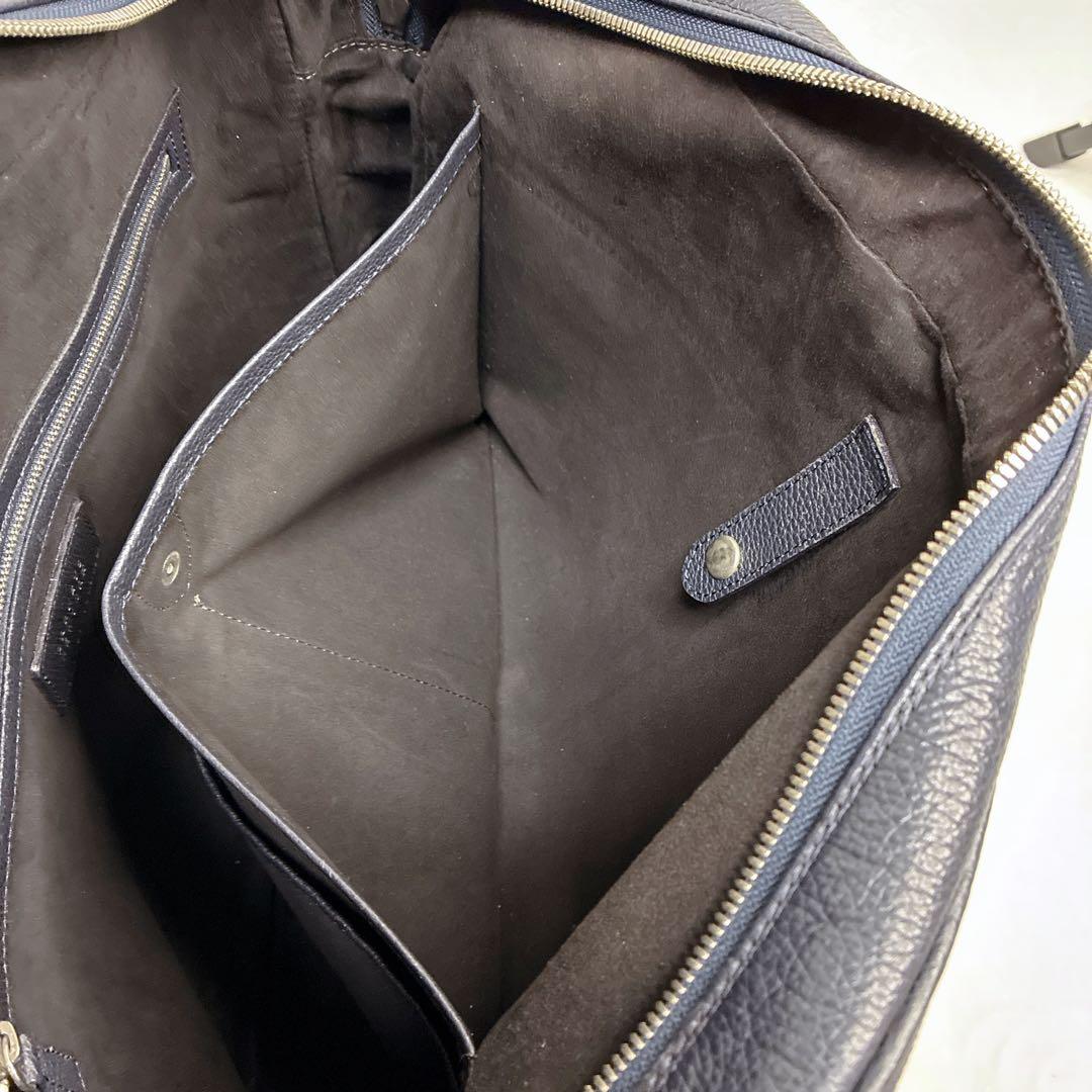 バーニーズニューヨーク ビジネスバッグ 2way レザー A4 ネイビー　シボ革