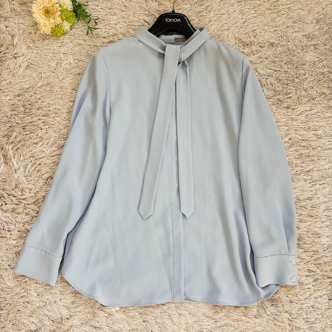 theory luxe 23SS 2Way ボウタイブラウス Jensブルー40