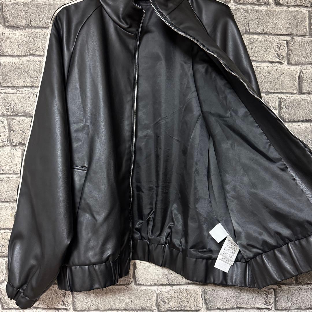 【美品】HARE　フェイクレザードルマントラックジャケット　ブラック　ブルゾン