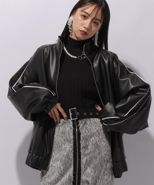 【美品】HARE　フェイクレザードルマントラックジャケット　ブラック　ブルゾン