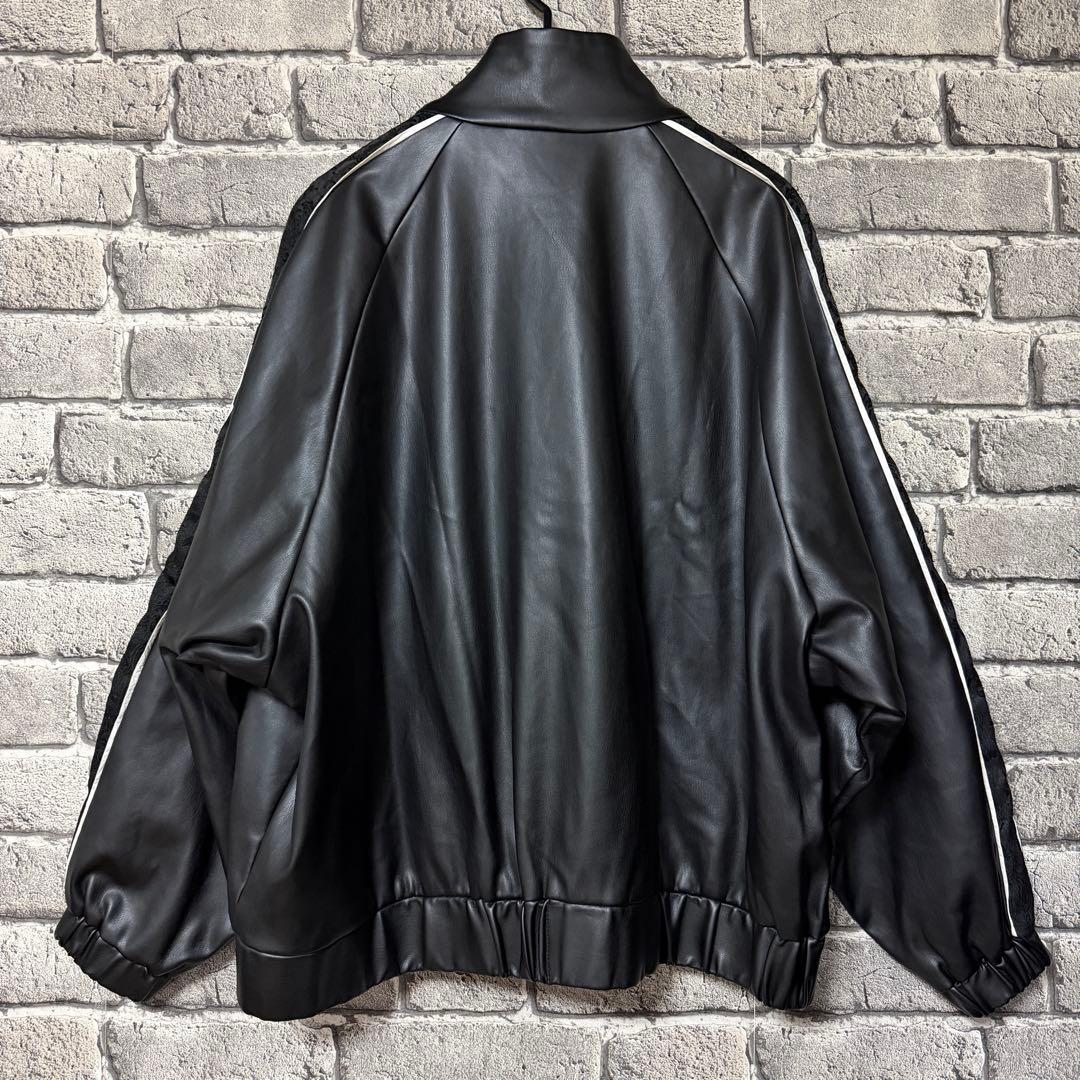 【美品】HARE　フェイクレザードルマントラックジャケット　ブラック　ブルゾン