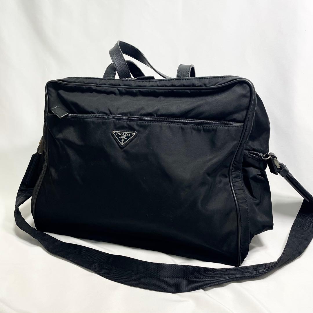 プラダ 2way ボストンバッグ 三角ロゴ ナイロン ブラック 大容量 多機能