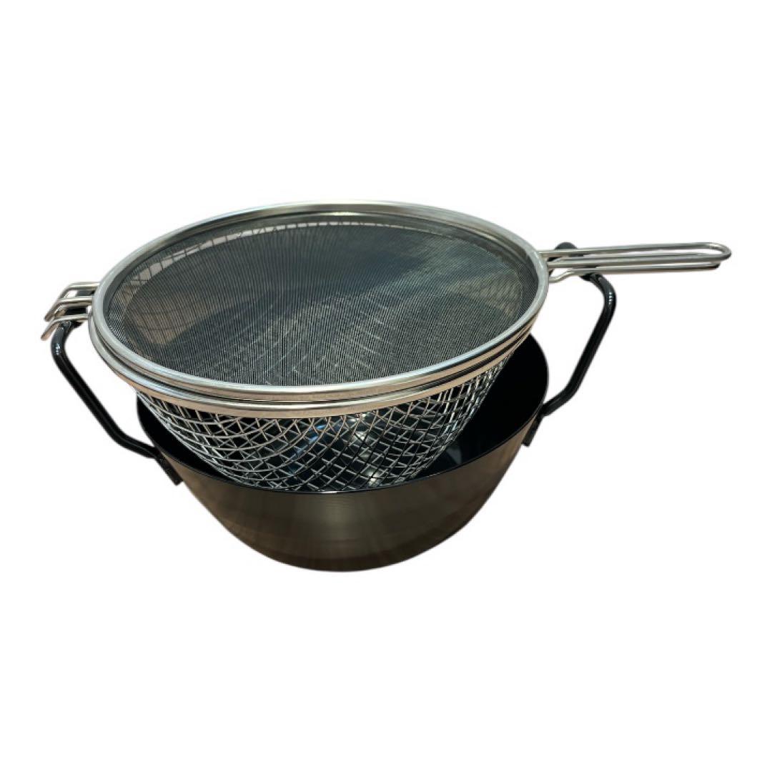 La base ラバーゼ　揚げ鍋22cm、揚げカゴ、油はね防止ネットの３点セット