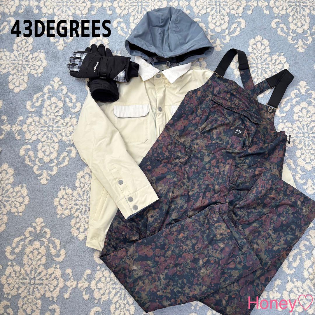 43DEGREES スノーボード　スキーウェア　上下セット　Ｌ　ビブパンツ　手袋