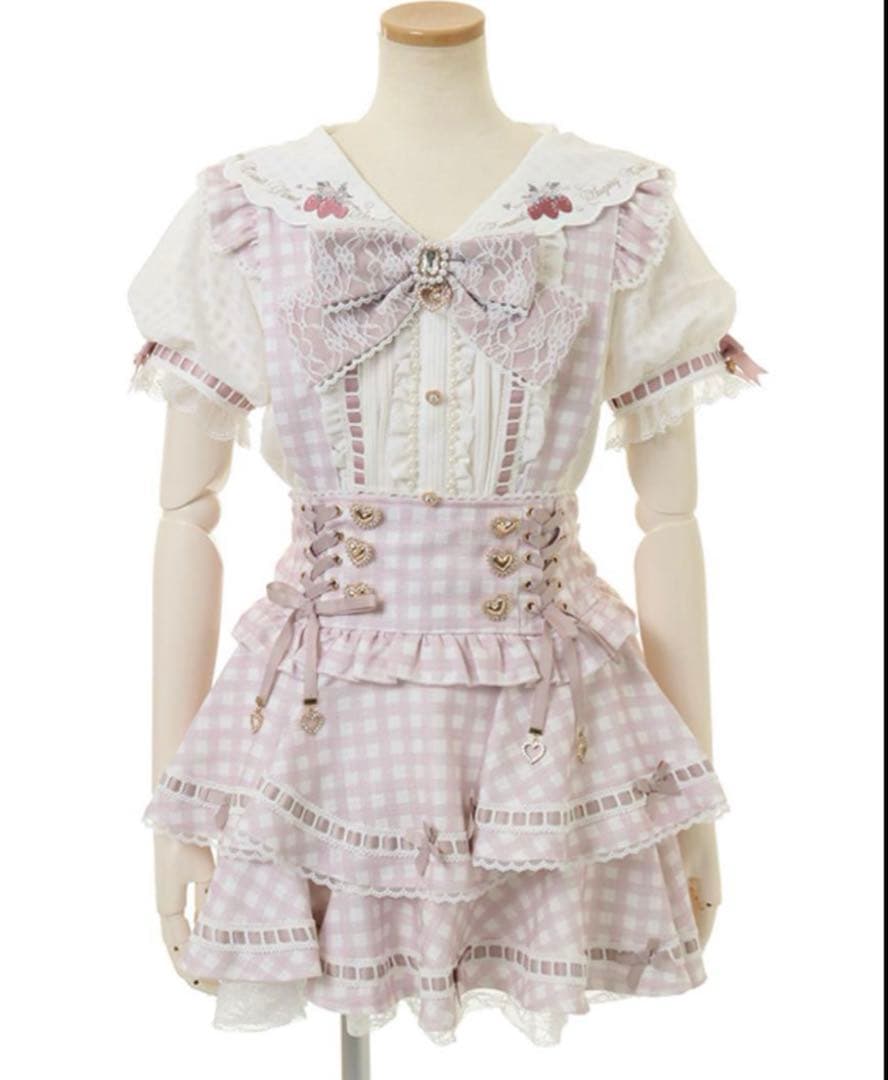 ♡LIZLISA はしごリボンギンガムティアードスカパン　ピンク♡