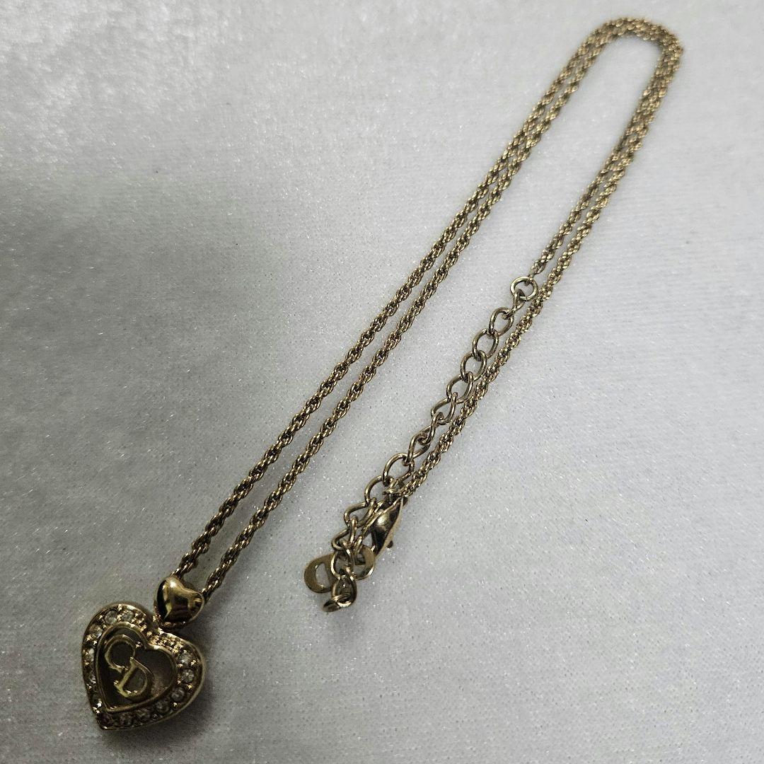 【美品】Christian Dior ネックレス ハートロゴ ラインストーン