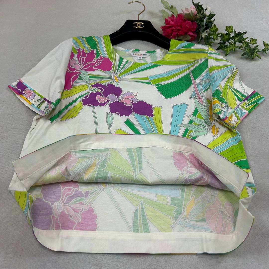 K801 新品未使用 L レオナール ロゴ刺繍 花柄 カットソー レディース