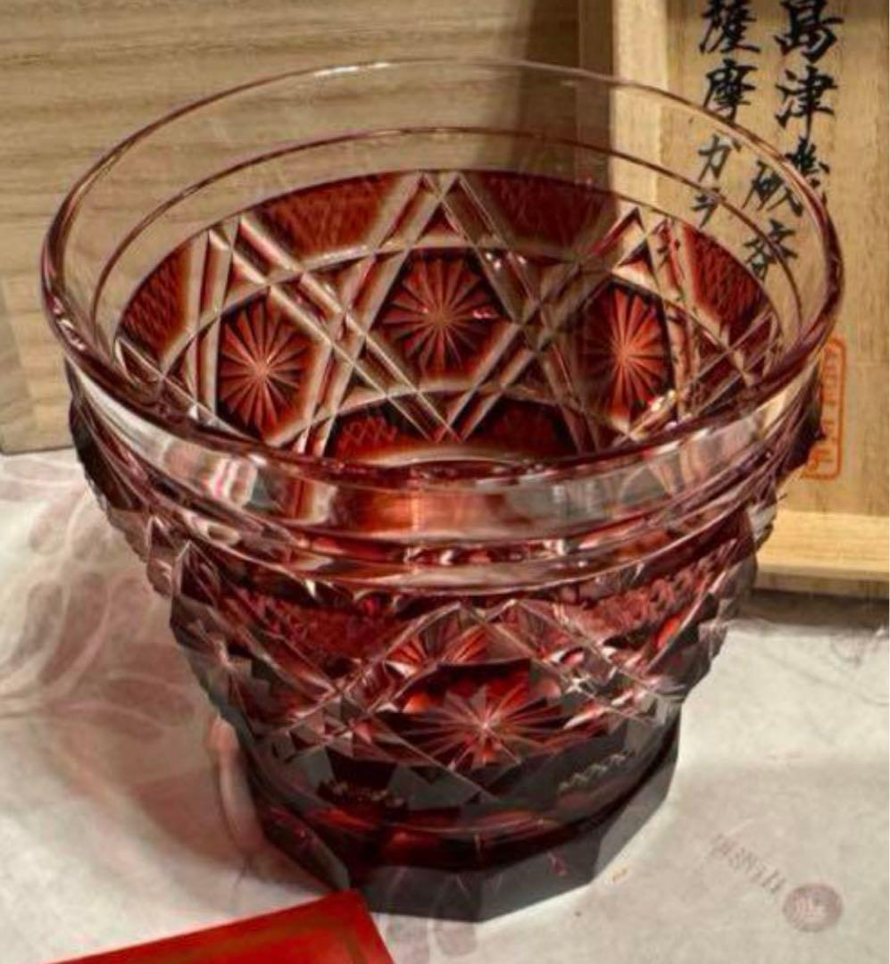 薩摩切子　オンザロック金赤　新品未使用　最終値下げ