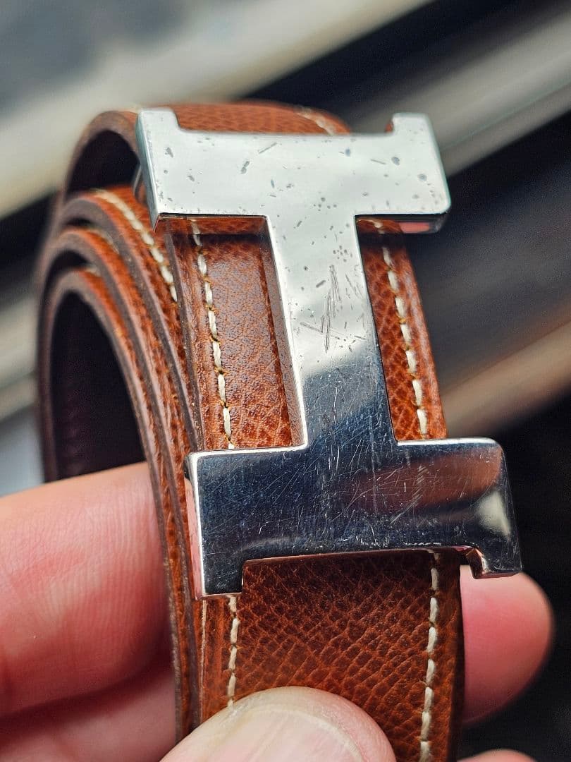 エルメス H型バックル リバーシブルレザーベルト 保存袋付き 87cm