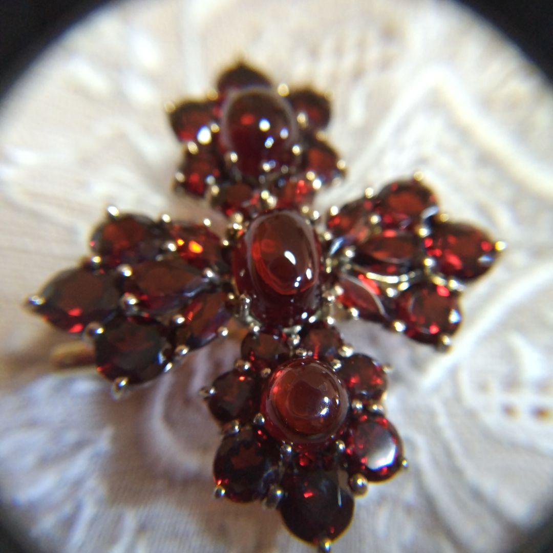 碌山ロクザン SILVER925ゴールドカラー ガーネットペンダント ブローチ