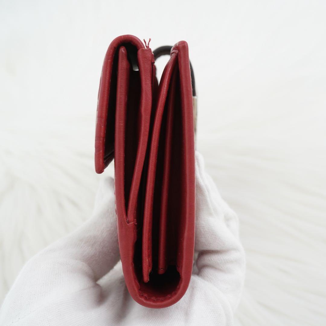 未使用品　箱付き　GUCCI グッチ　長財布　レザー　GG柄　シマ　レッド系