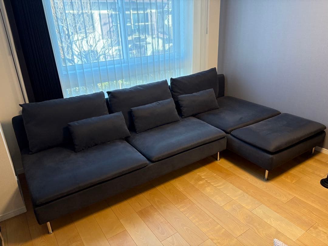 【美品】IKEA ソーデルハムン 4人掛けソファ（3人掛け＋寝椅子）ダークグレー