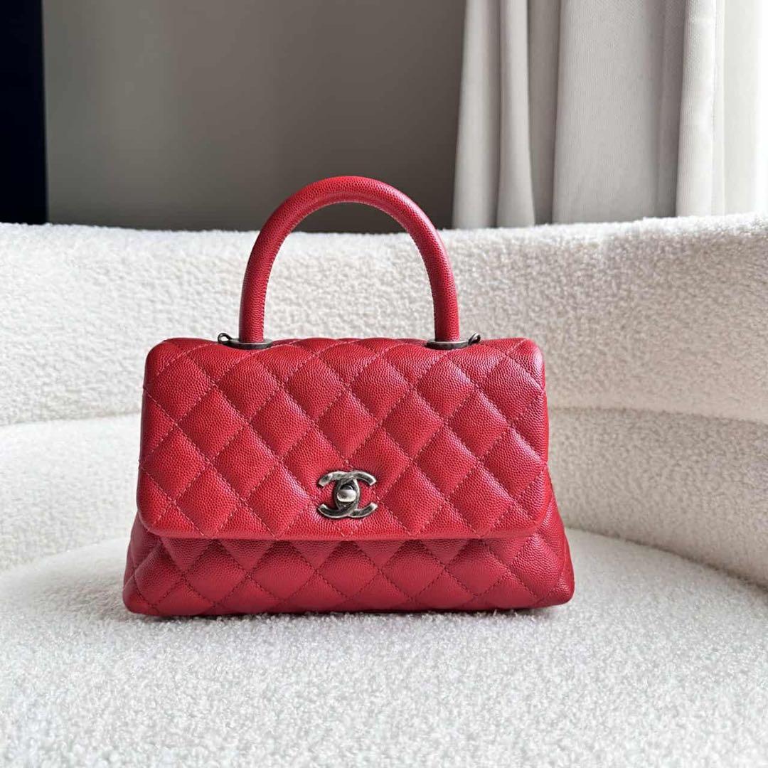 CHANEL シャネル ココハンドル キャビアスキン 赤24 xs