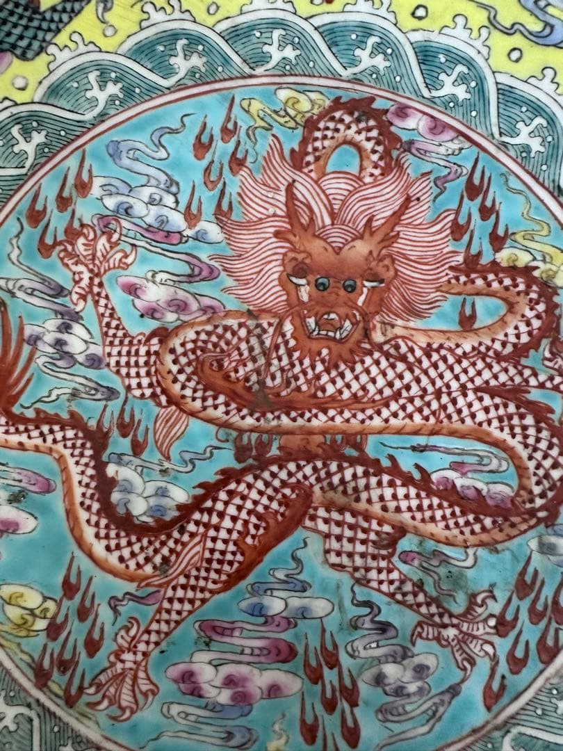 中国美術　龍図　乾隆年製　五彩　骨董品　巨大　民国から文化大革命時代