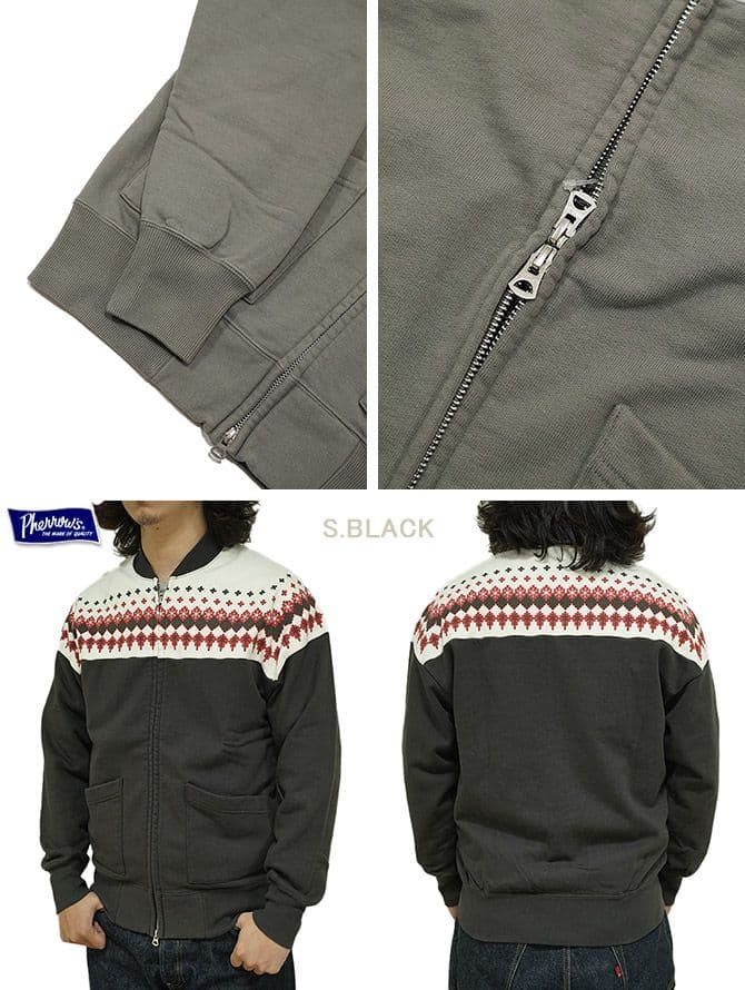 Pherrow's　　雪柄スウェットカーディガン 　新品Мブラック