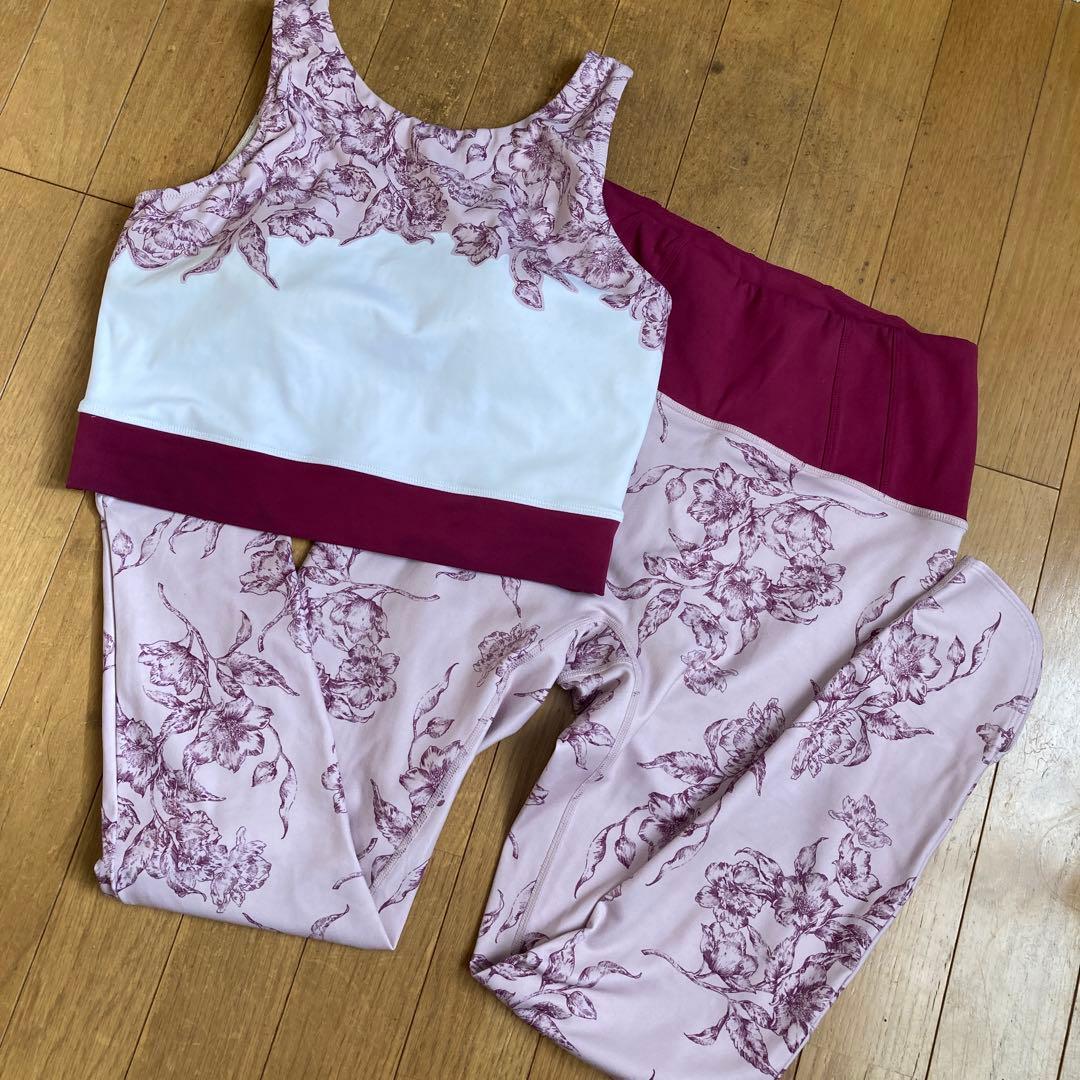 アンティークプリントヨガウェアセット クリアピンク☺︎サイズM &ゼリー