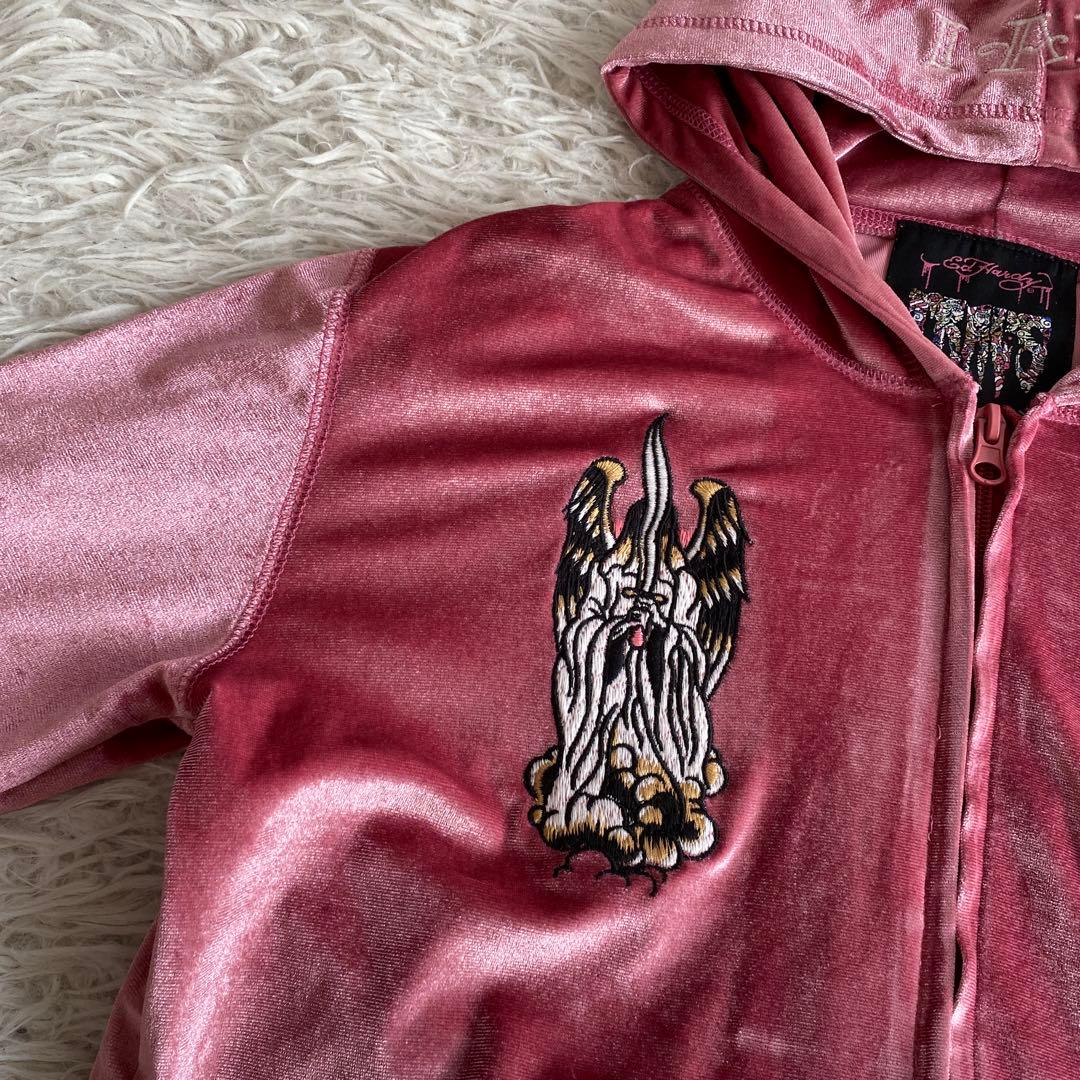 エドハーディ　パーカー　トラヴィス　ベロアセットアップ　ピンク