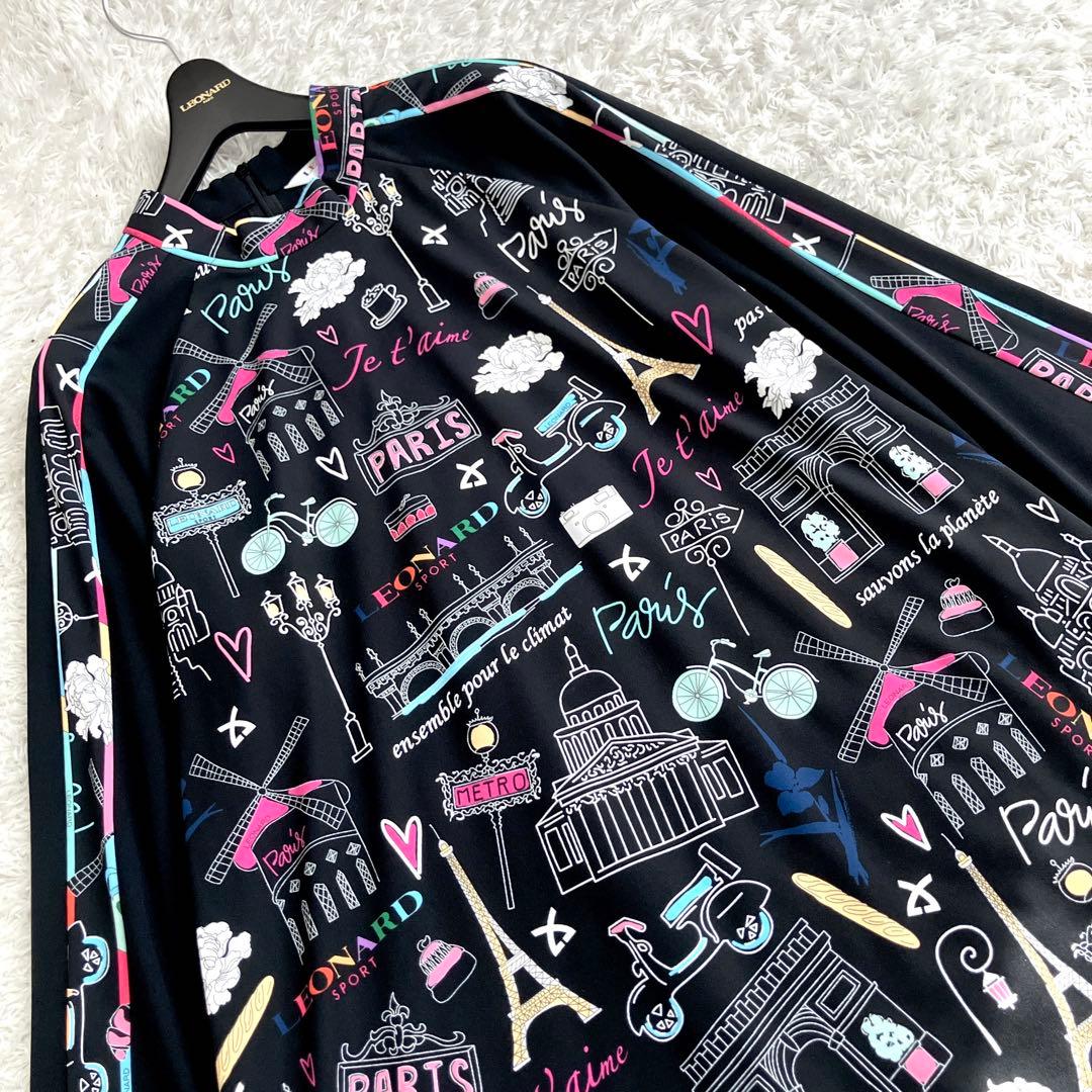 未使用級✨レオナール チュニック トリム パリ柄 花 ハイネック 黒 42