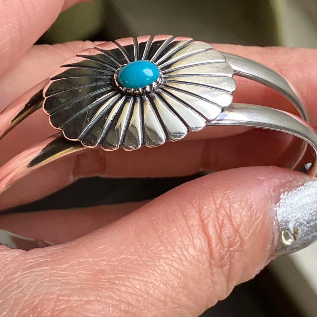 シルバー925 天然石ターコイズ　バングル（腕周り小さめ）ナバホ族