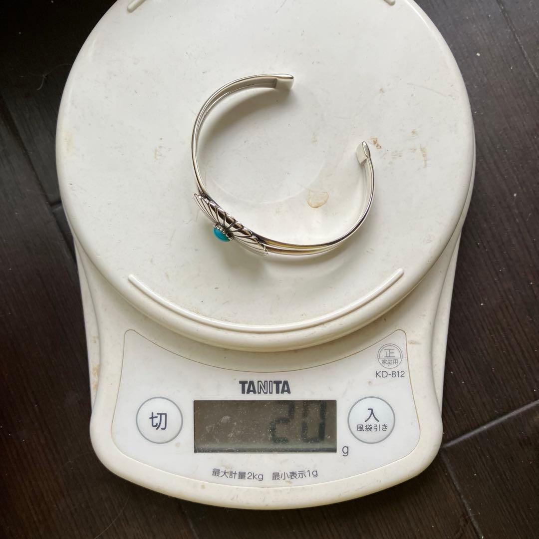 シルバー925 天然石ターコイズ　バングル（腕周り小さめ）ナバホ族