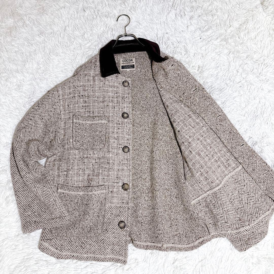 希少 イタリア製 ヘリンボーン ツイード ジャケット L ワーク 一点物