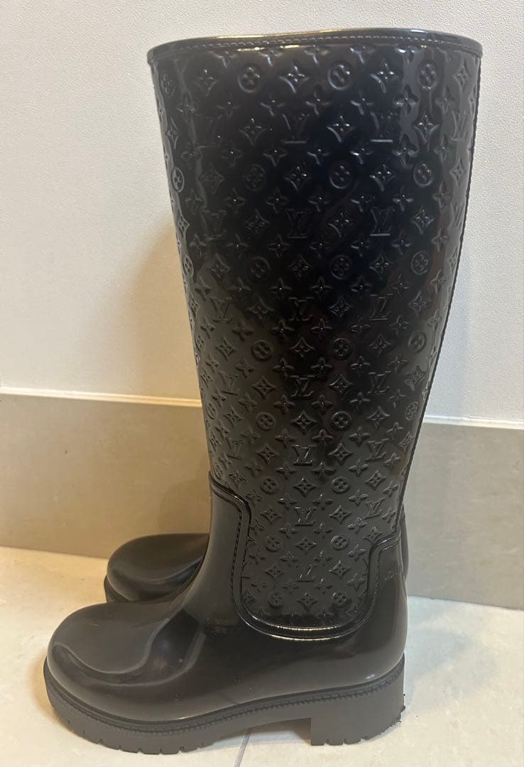 ルイヴィトン モノグラム レインブーツ ロング 黒 35