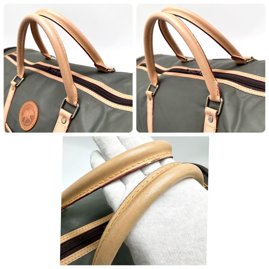 【特大】ハンティングワールド ボストンバッグ バチュークロス 外ポケットカーキ