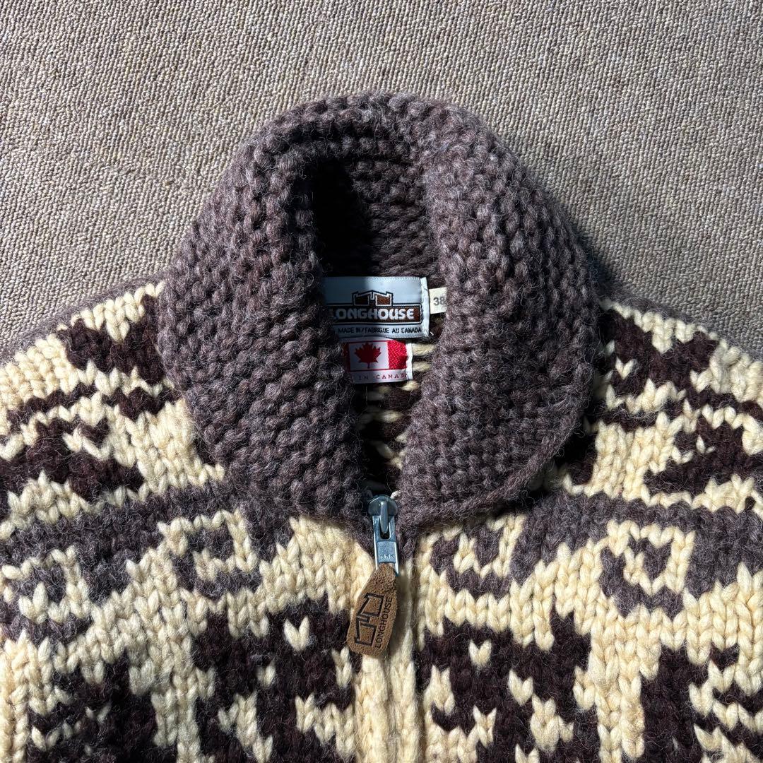 カナダ製 LONGHOUSE カウチンニットセーター ジップアップ