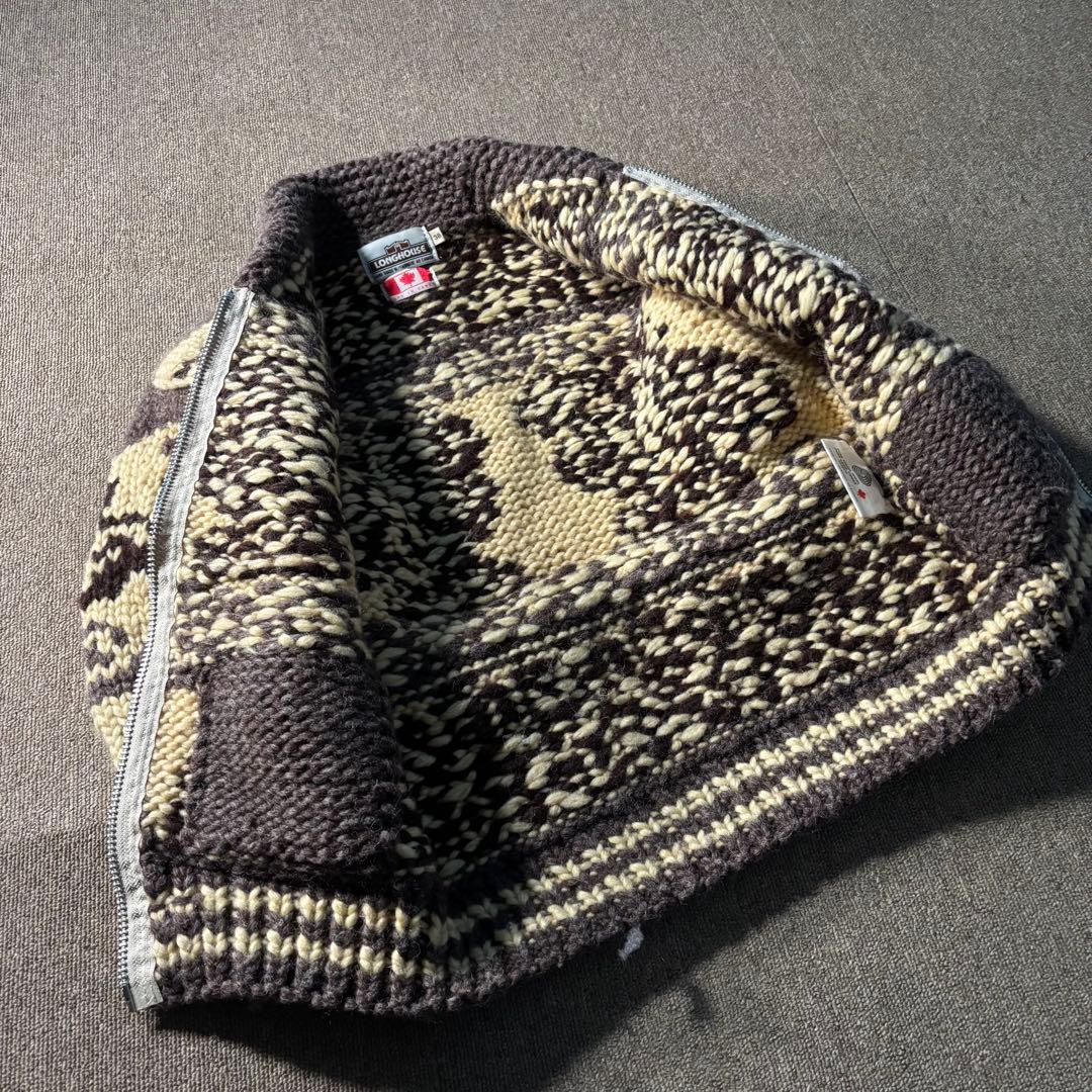 カナダ製 LONGHOUSE カウチンニットセーター ジップアップ