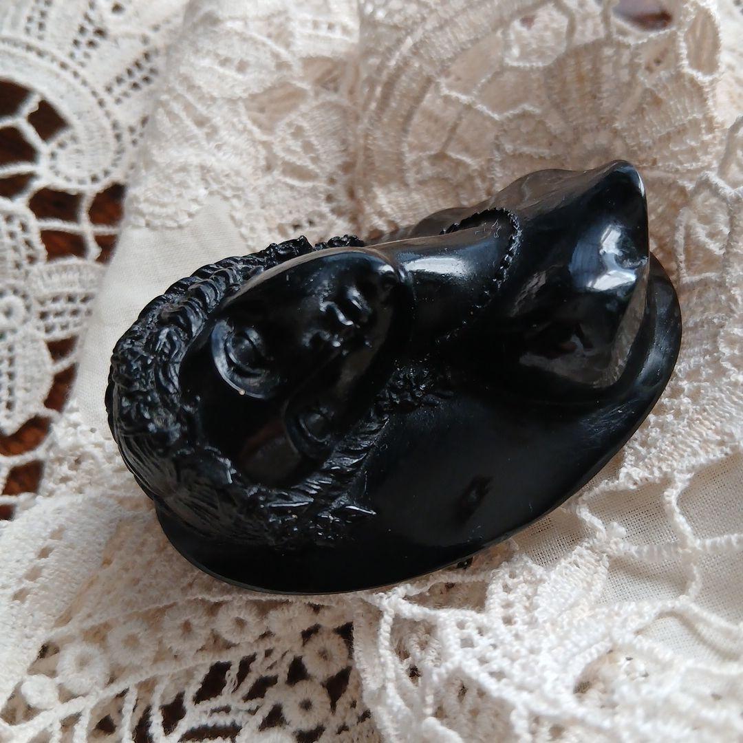 Vintage❗ブラック 彫刻 女性モチーフ ブローチ 女神 蚤の市