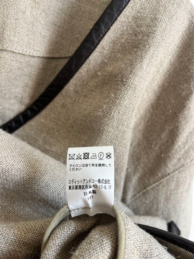 美品☆La Favola☆リネン × レザー ノーカラー パイピングジャケット