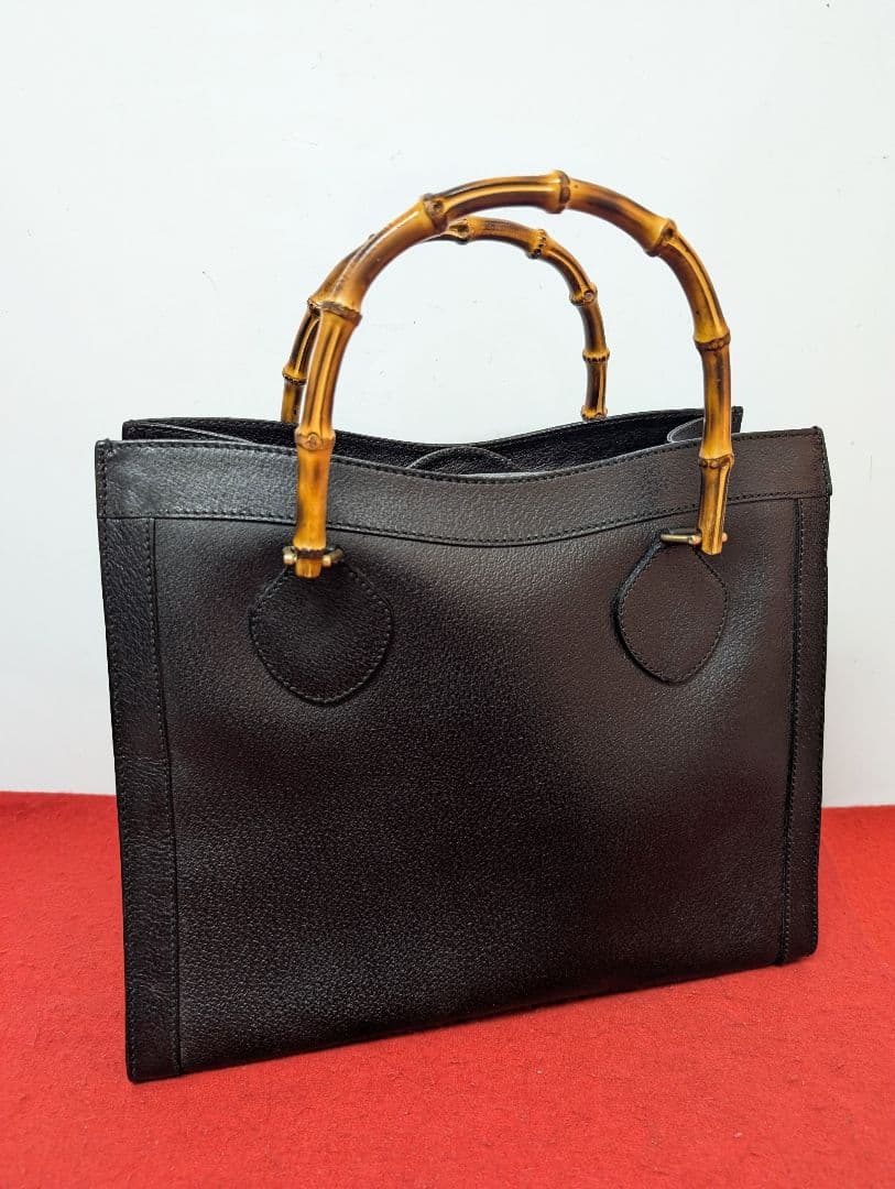 美品 極希少！Gucci バンブー レザーハンドバッグ トートバッグ ブラック