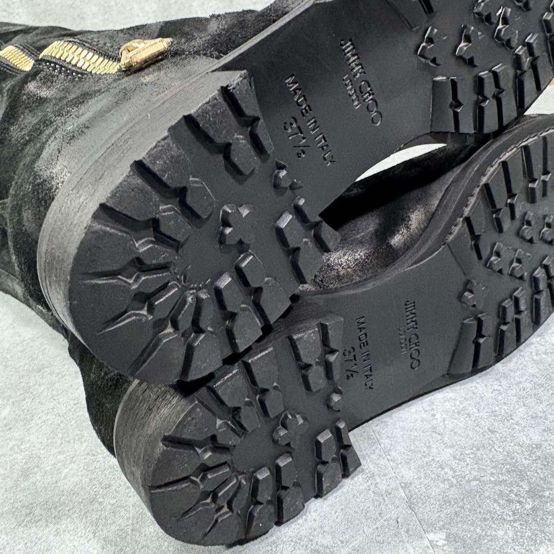 【美品】ジミーチュウ ワックススエード サイドジッパー ロングブーツ 24cm