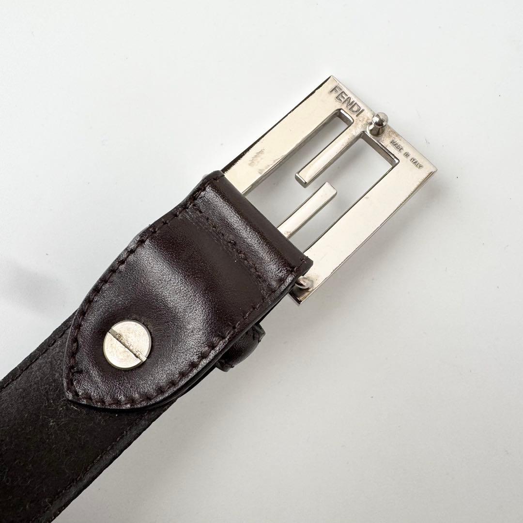 【美品】フェンディ ベルト ズッカ柄 シルバー金具 レザー ブラウン